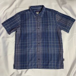 Patagonia Blue Plaid Short Sleeve Button Down Size: Large
